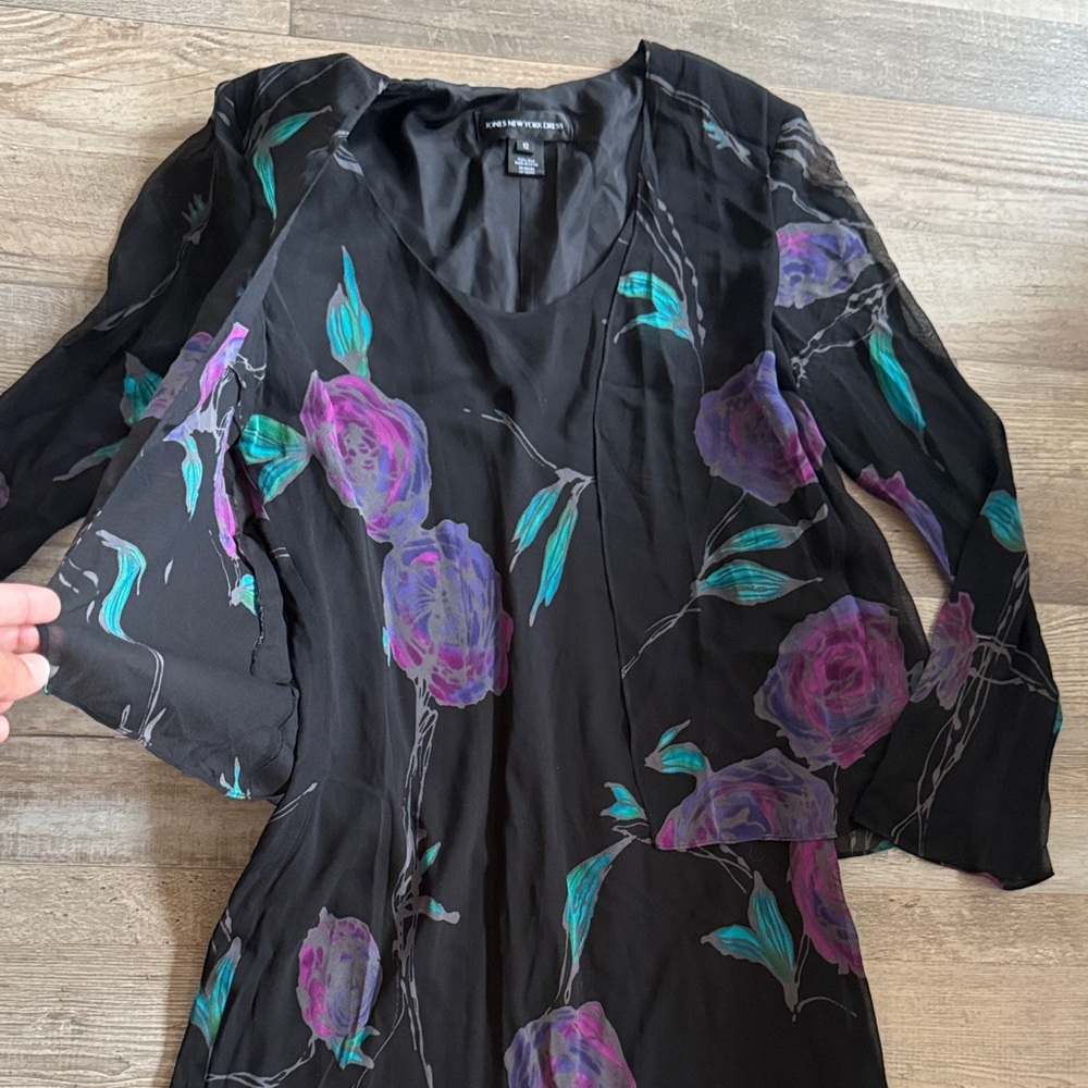 Jones New York Dress Floral Black and Purple Dress size 12 - Picture 3 of 11